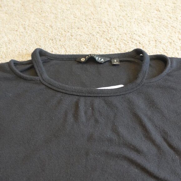 Athleta Women Small Pullover Oversize Short Sleeve Ribbed Hi Lo Hem Black - Picture 3 of 7